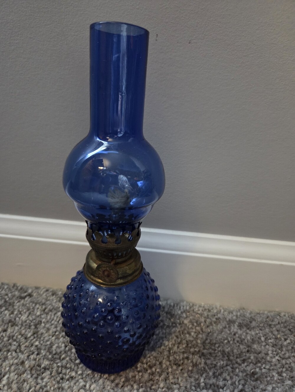 Blue Hobnail Oil Hurricane Lamp